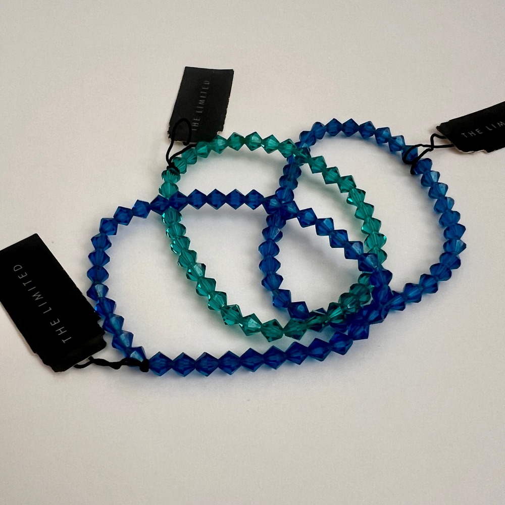 NWT The Limited Crystal Like Sparkly Bead Bracelet Set - Blue & Green - Picture 3 of 10